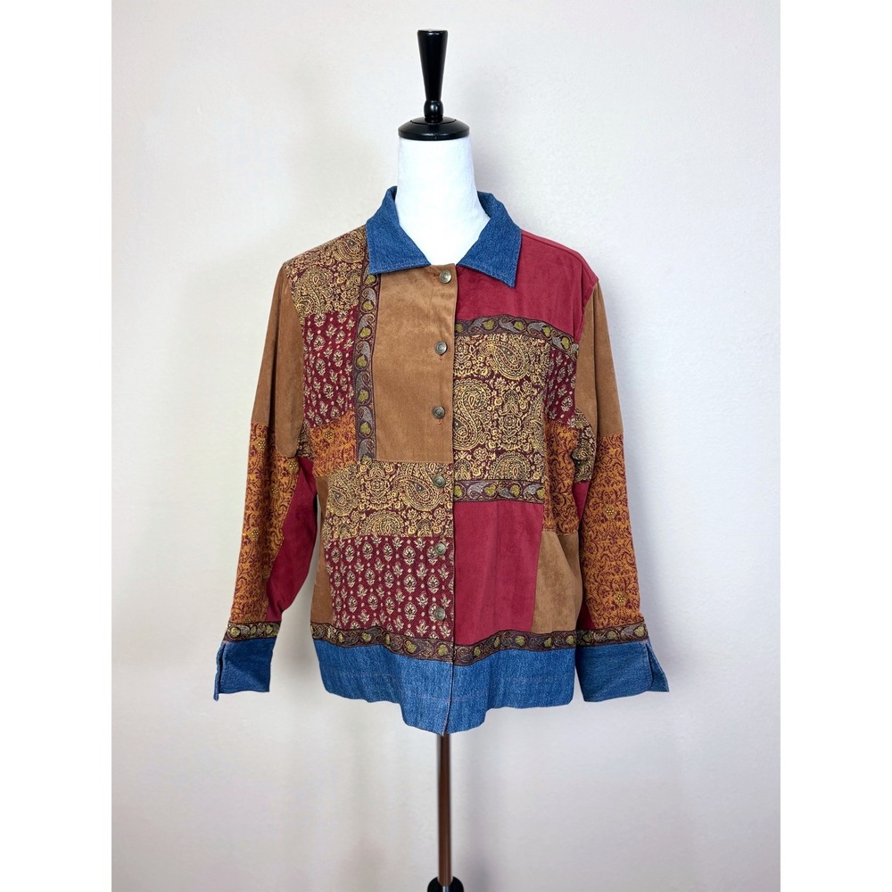Patchwork Paisley &‎ Floral Lightweight Denim Coat Size Large Cotton Moleskin